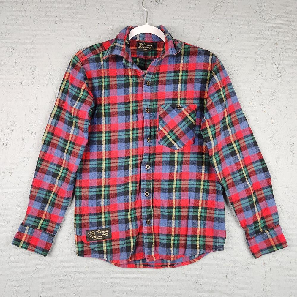 Vermont Flannel Co Shirt Mens XS Extra Small Red Blue Plaid Button Flannel USA